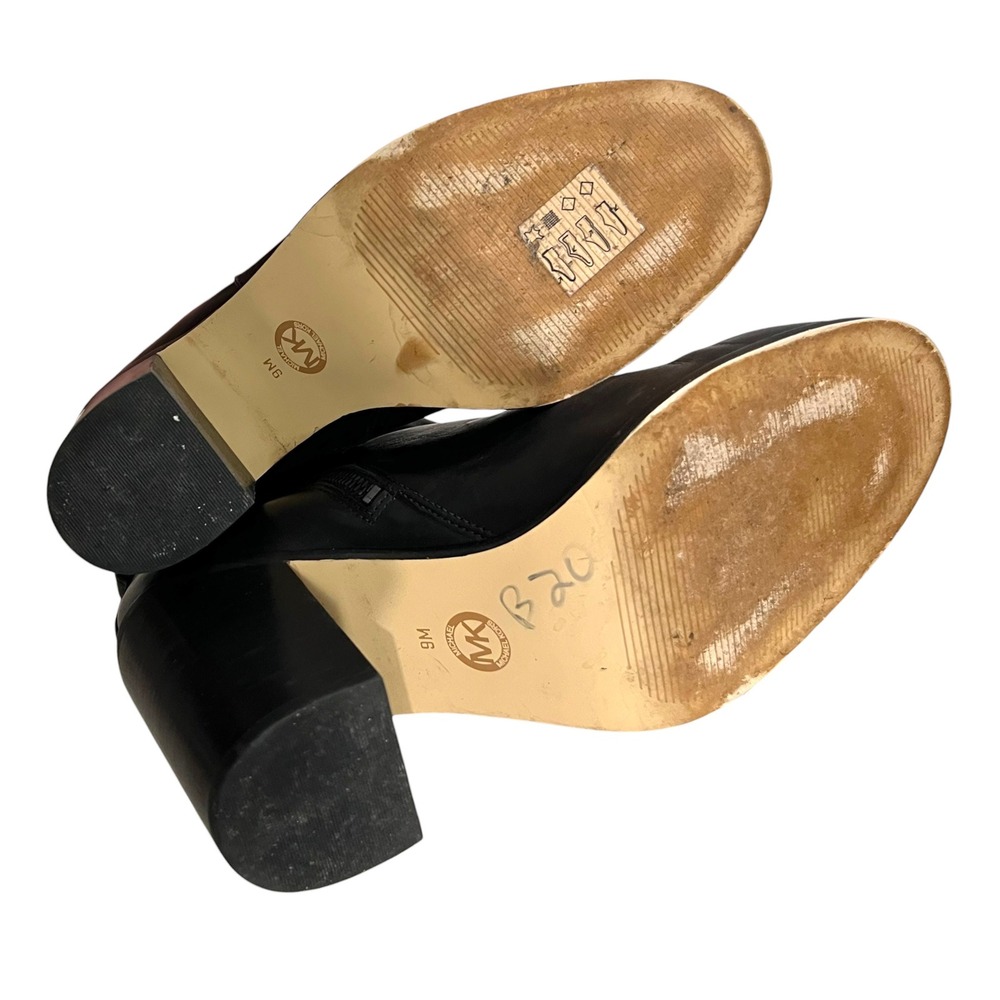 Michael Kors Black Leather Buckle Ankle Boots Block Heel Side Zip Womens 9M - Picture 6 of 7